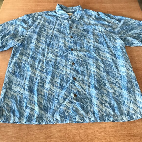 Tommy Bahama 100% Silk Shirt Men XXL Blue Striped Button Up Pocket Short Sleeve - Picture 1 of 12